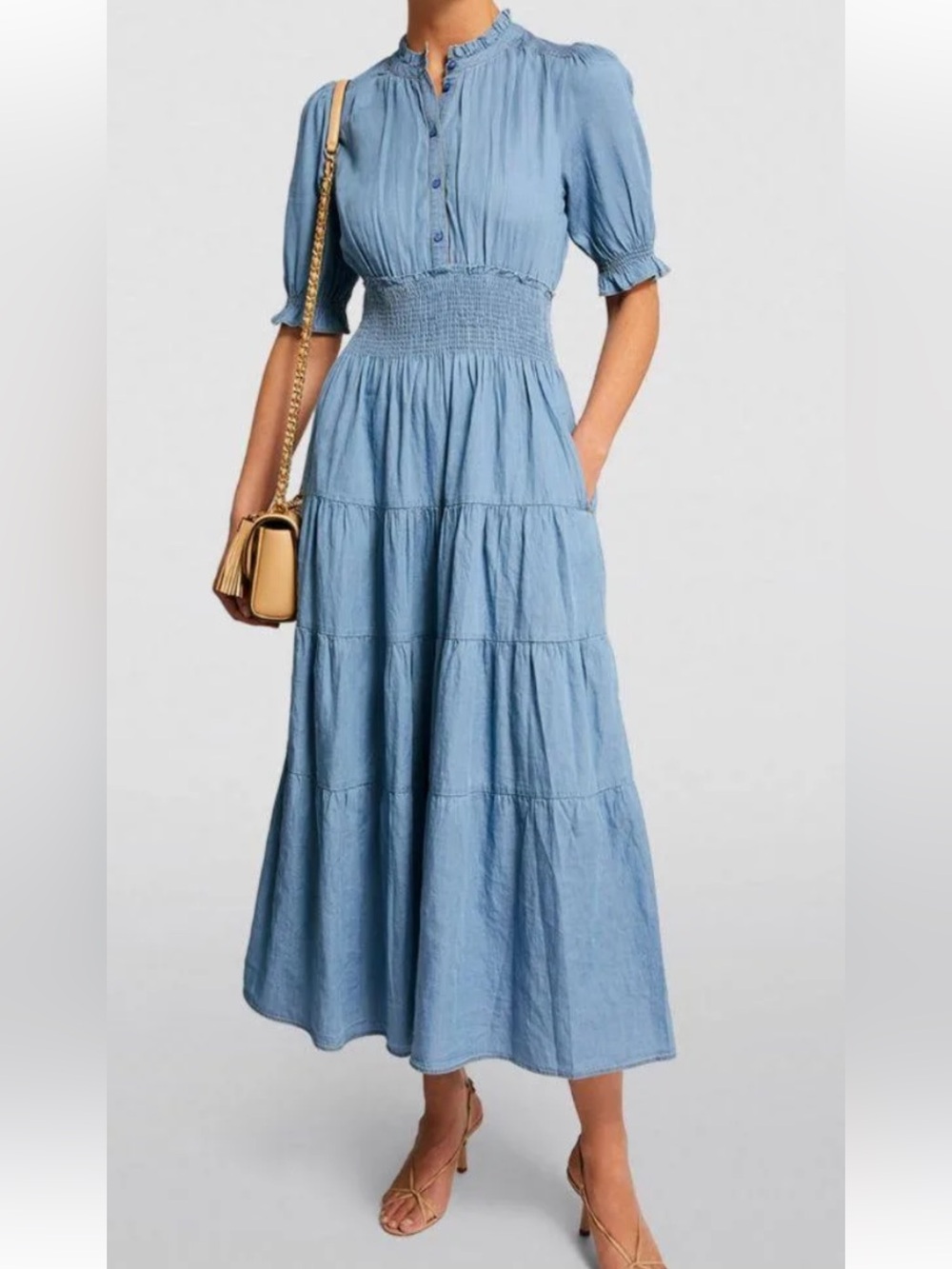 ME + EM 4 Blue Chambray Maxi Shirt Dress